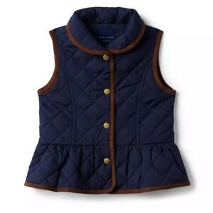 Janie & Jack Navy Quilted Vest with Brown Trim size 3/4